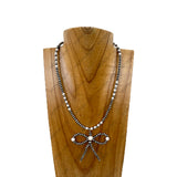 NKY251231-35                 16 '' Silver Navajo pearl and white stone beads with bow tie Necklace