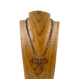 NKY251231-36                 16 '' Copper Navajo pearl and Blue turquoise stone beads with bow tie Necklace