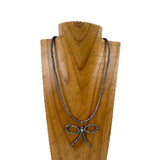 NKY251231-38                      18'' 4mm Silver Navajo pearl beads with bow tie pendent Necklace