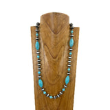 NKY251231-48                   27'' Silver Navajo pearl with blue turquoise stone beads Necklace