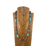 NKY251231-49                 27'' copper Navajo pearl with blue turquoise stone beads Necklace