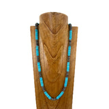 NKY251231-51                   34'' Silver roundel Navajo pearl with blue turquoise stone beads Necklace