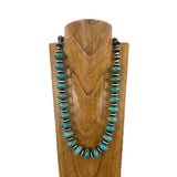 NKY251231-61                     27'' Silver roundel Navajo pearl with green turquoise stone beads Necklace