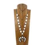 NKY251231-63                  32'' Silver metal chain with blue oval turquoise stone squash blossom pendent Necklace