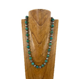 NKY251231-66                    26'' Silver roundel Navajo pearl with green turquoise stone beads Necklace