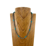NKY251231-68            21'' 6mm Silver Navajo pearl with blue turquoise stone beads Necklace