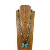 NKY251231-83                   33'' silver Navajo pearl and blue turquoise stone nuggets with blue butterfly pendent Necklace