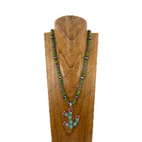 NKY251231-84                30'' silver Navajo pearl and green turquoise stone with green cactus pendent Necklace