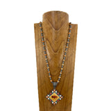 NKY251231-88                  34'' silver Navajo pearl beads and orange roundel stone beads with western square pendent Necklace