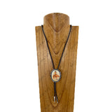 NKY260108-01                  Brown leather with oval western cowgirl pendent adjustable Necklace