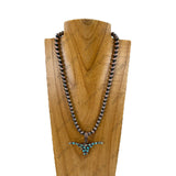 NKY260108-07                 18'' 8mm copper Navajo pearl beads with blue turquoise stone Longhorn Pendent Necklace (Copy)