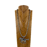 NKY260118-03                          34'' Silver metal ball chain with large metal horse pendent Necklace