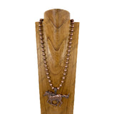 NKY260118-03                          34'' Silver metal ball chain with large metal horse pendent Necklace