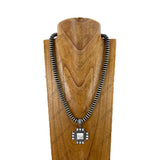 NKY260118-05                     24'' Silver roundel Navajo pearl beads with blue turquoise stone cross pendent Necklace