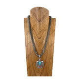 NKY260118-16                 24'' 10mm Silver roundel Navajo pearl beads with metal eagle pendent Necklace