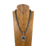 NKY260118-16                 24'' 10mm Silver roundel Navajo pearl beads with metal eagle pendent Necklace