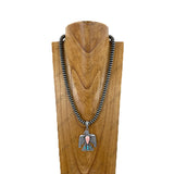 NKY260118-19                24'' 10mm Silver roundel Navajo pearl beads with metal eagle pendent Necklace