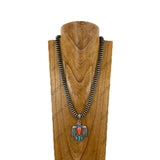 NKY260118-19                24'' 10mm Silver roundel Navajo pearl beads with metal eagle pendent Necklace