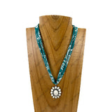 NKY260120-03                   16'' Silk feeling scarf with oval white turquoise stone pendent Necklace