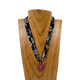 NKY260120-05           16'' Silk feeling scarf with oval red turquoise stone pendent Necklace