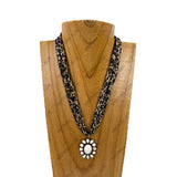 NKY260120-07                16'' Silk feeling scarf with oval white turquoise stone pendent Necklace