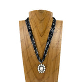 NKY260120-09             16'' Silk feeling scarf with oval white turquoise stone pendent Necklace