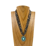 NKY260120-11            16'' Silk feeling scarf with oval blue turquoise stone pendent Necklace