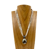 NKY260120-14             16'' Silk feeling scarf with oval western pendent Necklace