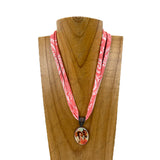 NKY260120-15             16'' Silk feeling scarf with oval western pendent Necklace