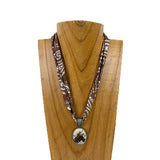 NKY260120-17             16'' Silk feeling scarf with oval western pendent Necklace