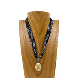 NKY260120-18             16'' Silk feeling scarf with oval western pendent Necklace