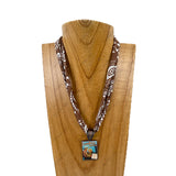 NKY260120-19            16'' Silk feeling scarf with rectangle western pendent Necklace