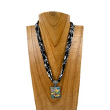 NKY260120-20            16'' Silk feeling scarf with rectangle western pendent Necklace