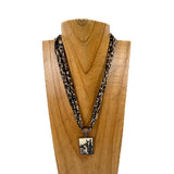 NKY260120-21           16'' Silk feeling scarf with rectangle western pendent Necklace