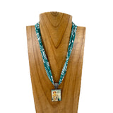 NKY260120-22                 16'' Silk feeling scarf with rectangle western pendent Necklace