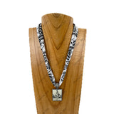 NKY260120-23                16'' Silk feeling scarf with rectangle western pendent Necklace