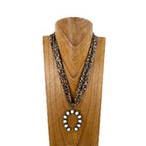 NKY260120-25               21'' Silk feeling scarf with white turquoise stone horse shoe pendent Necklace