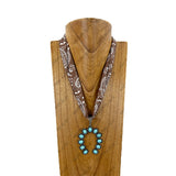 NKY260120-27               21'' Silk feeling scarf with blue turquoise stone horse shoe pendent Necklace