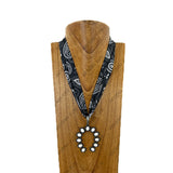 NKY260120-29               21'' Silk feeling scarf with white turquoise stone horse shoe pendent Necklace