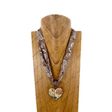 NKY260120-34             21'' Silk feeling scarf with western heart pendent Necklace