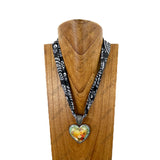 NKY260120-36            21'' Silk feeling scarf with western heart pendent Necklace