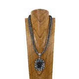 NKY260121-01                24'' triple silver Navajo pearl beads strings with large oval blue turquoise stone pendent Necklace