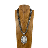 NKY260121-01                24'' triple silver Navajo pearl beads strings with large oval blue turquoise stone pendent Necklace