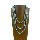 NKY260122-03                        Triple Silver Navajo totem with blue turquoise stone beads Necklace set