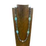 NKY260122-06                  Silver Navajo pearl with blue turquoise stone beads Necklace