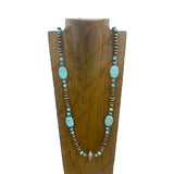 NKY260122-07                           Copper Navajo pearl with blue turquoise stone beads Necklace