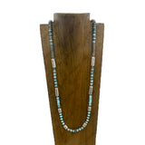 NKY260122-08              36'' Silver Navajo pearl and totem beads with blue turquoise stone Necklace