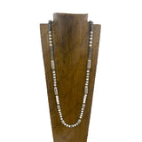 NKY260122-09                          36'' Silver Navajo pearl and totem beads with white turquoise stone Necklace