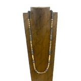 NKY260122-10                      36'' Silver Navajo pearl and totem beads with yellow turquoise stone Necklace