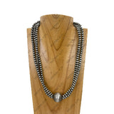 NKY260301-01             19‘’ triple silver Navajo pearl beads strings with large center piece ball Necklace